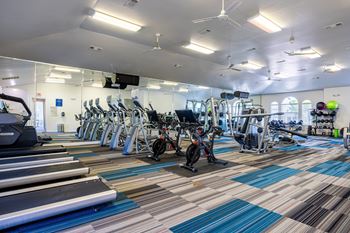 24-Hour fitness center with cardio and weights stations